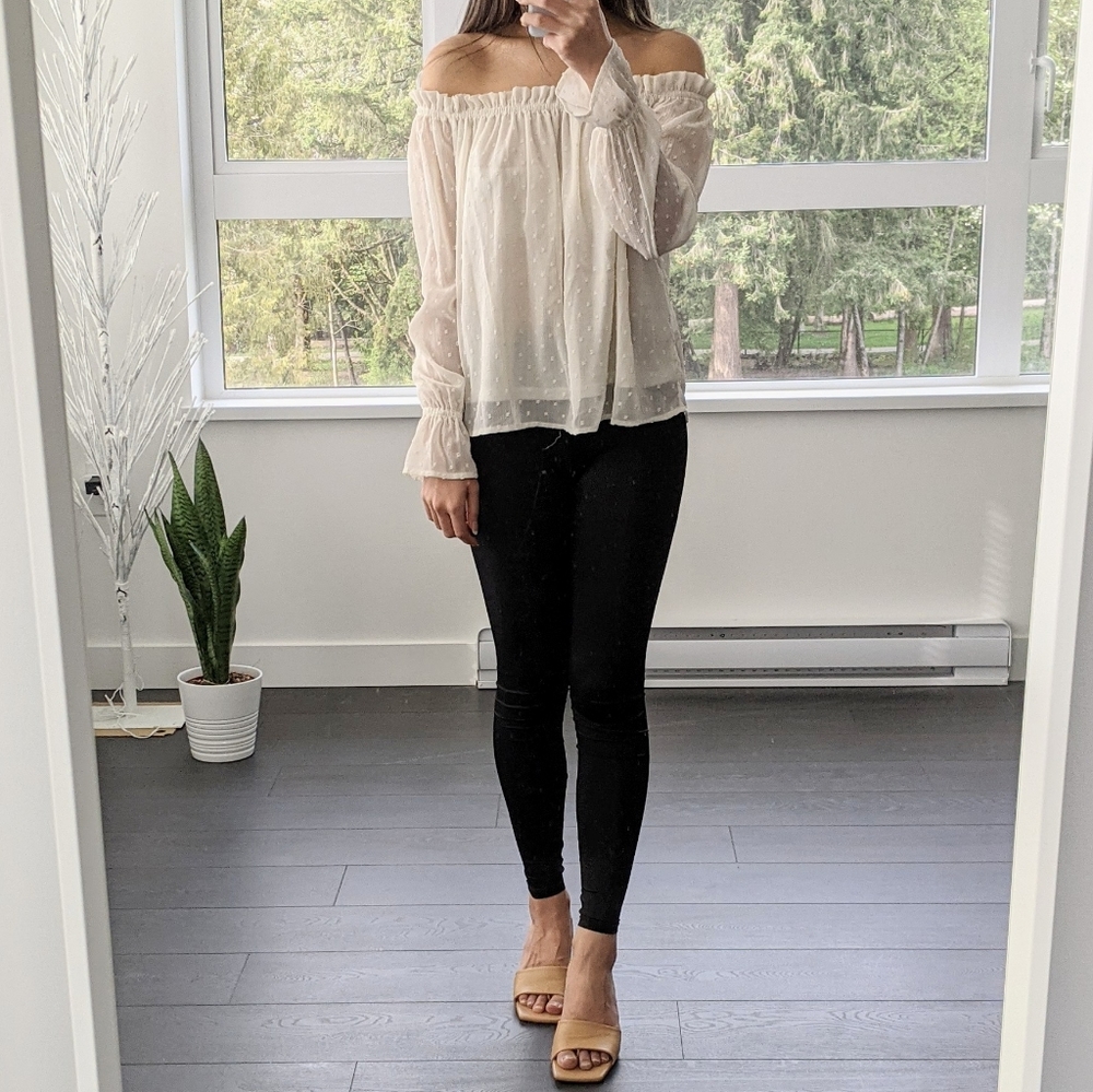 H&M Chiffon Off Shoulder Cream White Top